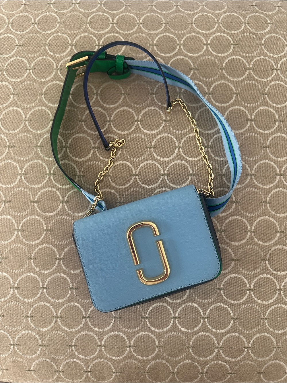 Marc Jacobs Light Blue Leather Crossbody with Gold Double J